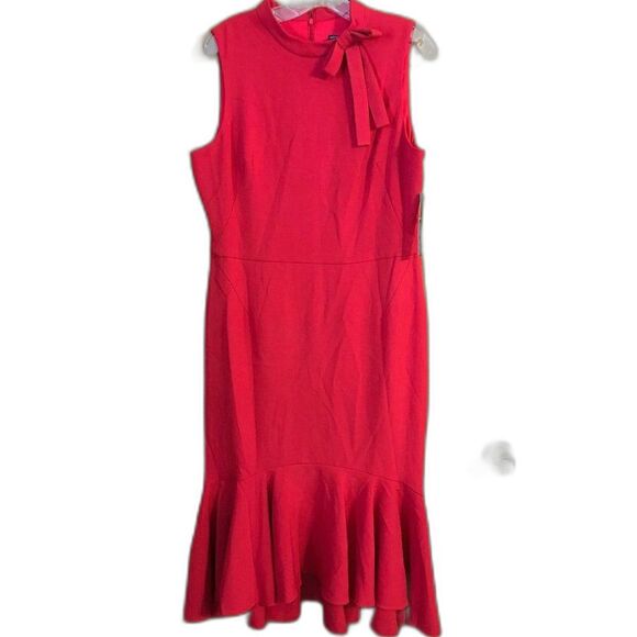 NWT Maggie London Little Red Dress Women's 14 Midi Length Ruffle Hem Fit & Flare - Picture 1 of 8